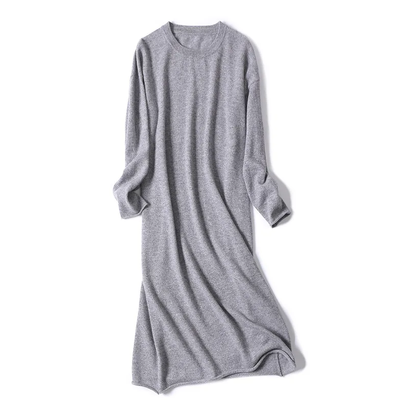 Женское кашемировое платье свитер мягкий пуловер с круглым вырезом осень