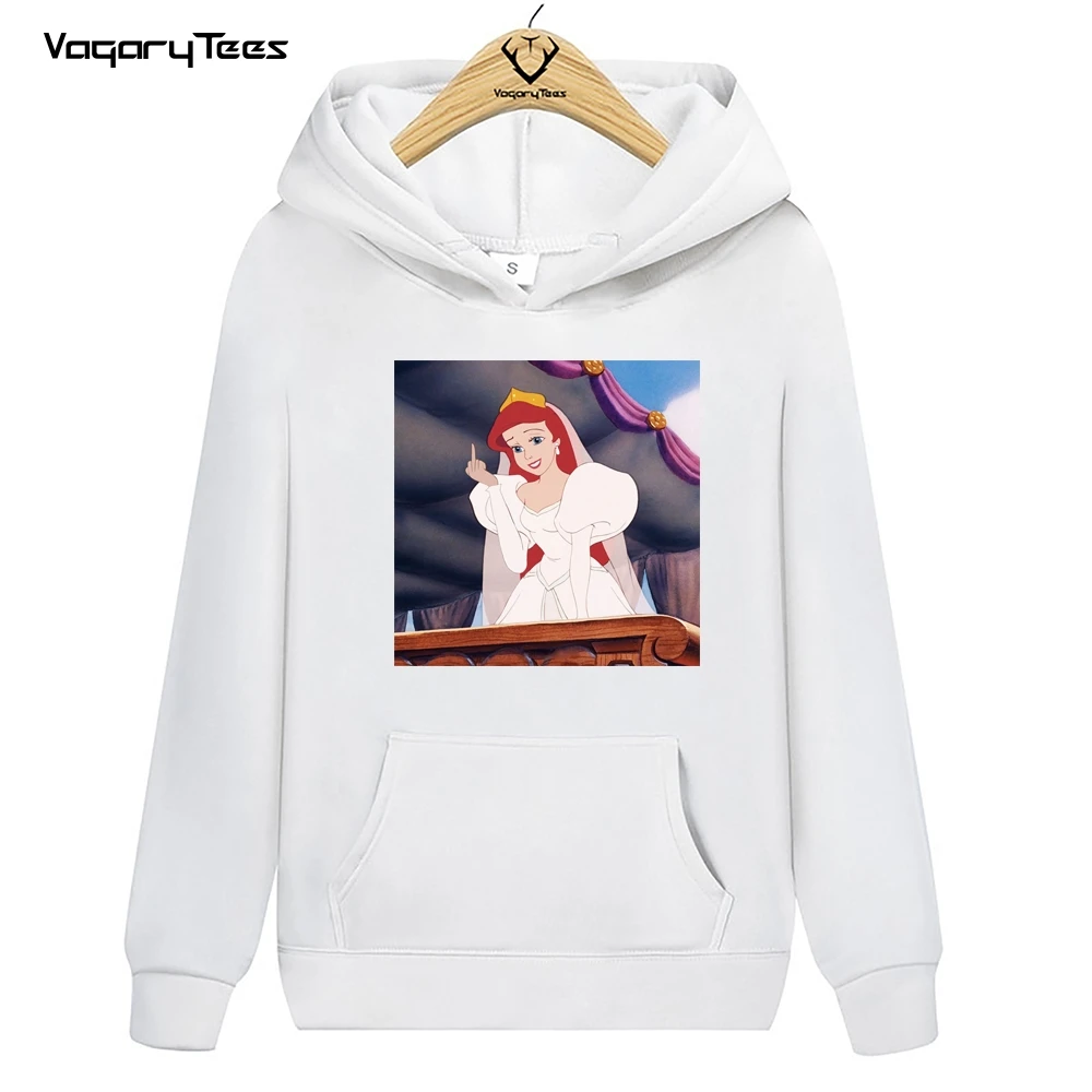 

Винтажная забавная уличная одежда Ullzang с принтом принцессы среднего пальца, толстовка унисекс в стиле хип-хоп Харадзюку