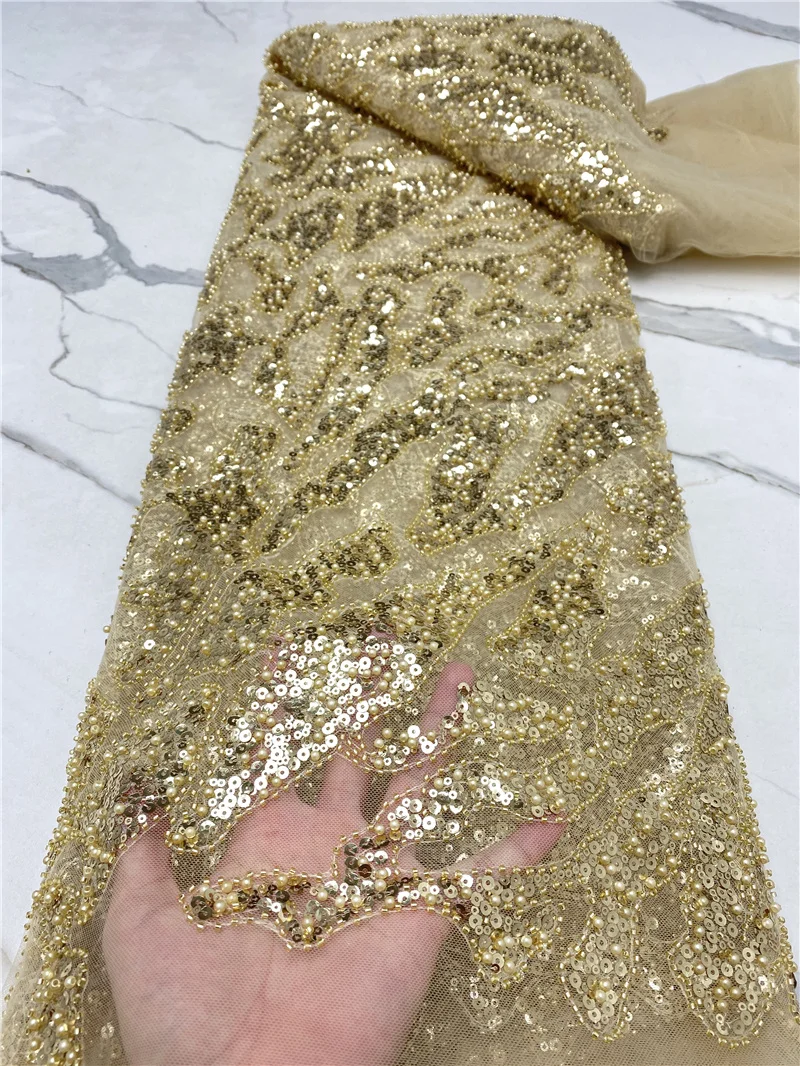 

PGC красная африканская сетка с блестками кружевная ткань 2021 высокое качество французское Бисерное Кружево Ткань красивая для вечерние ринк...