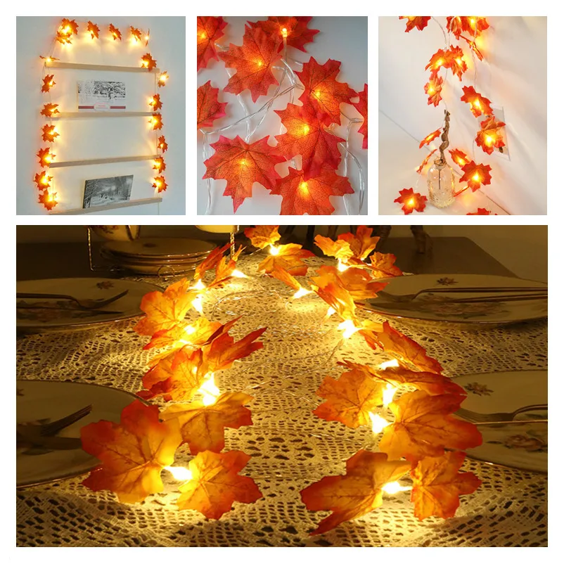

Artificial Flowers Maple Leaves Led String Light Artificial Plant Wreath Fall Decorations for Home Fake Leaf Autumn Decor Flores