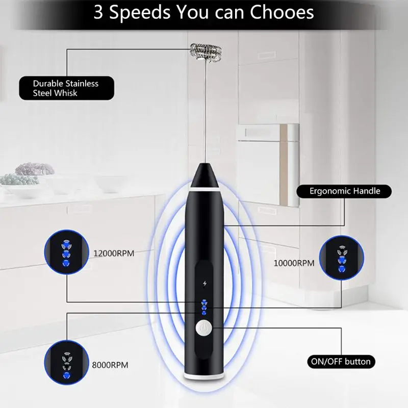 USB Перезаряжаемый молочный пенообразователь миксер 2 венчик ручной 3-скоростной |