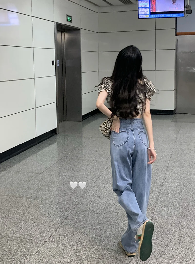 Женские джинсы с регулируемой высокой талией и широкими штанинами свободные