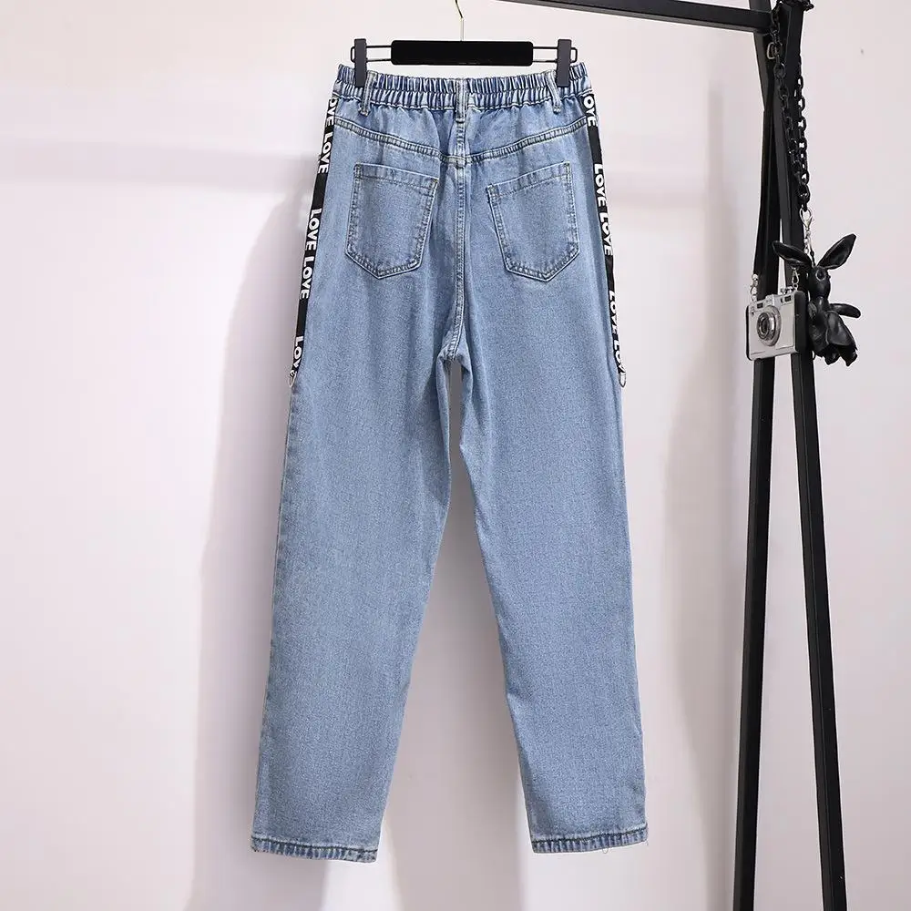 Джинсы женские с эластичным поясом повседневные брюки из денима широкими