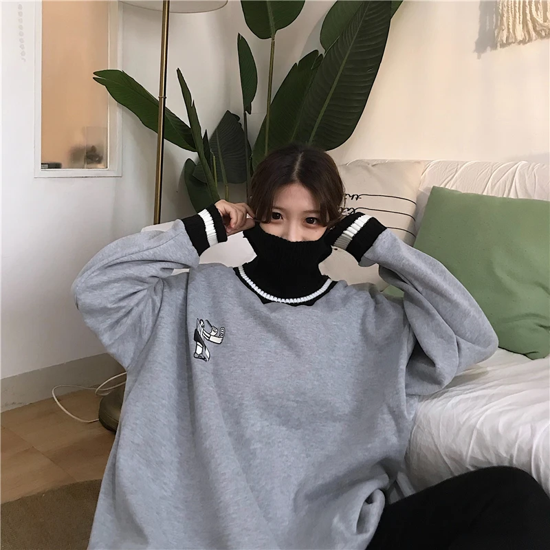 Корейский Стиль с высоким плотно облегающим шею воротником кофты со Размеры d