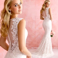 romantic new fashionable sexy long vestido de novia casamento bridal gown vintage mermaid lace wedding dress 2015 free shipping