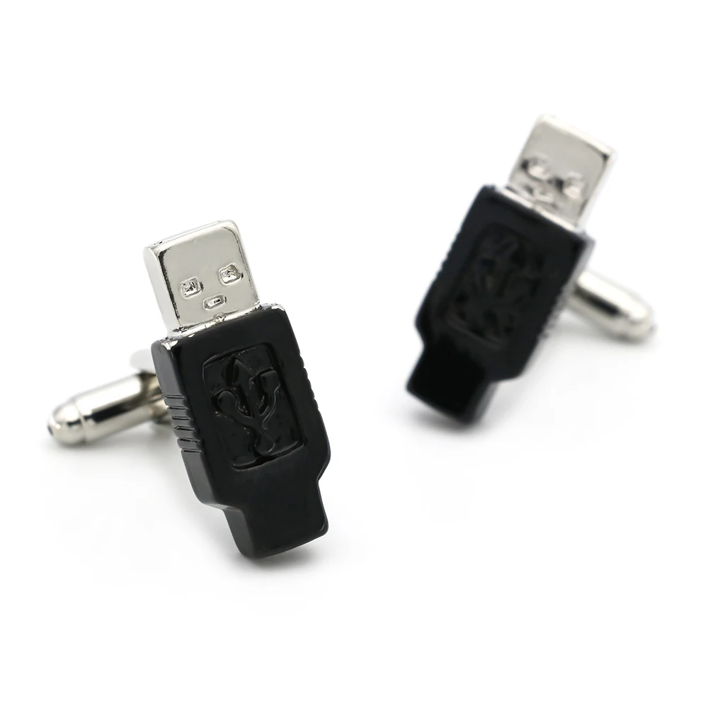 Мужские Запонки с USB запонки черного цвета из качественной латуни