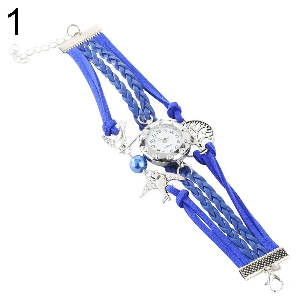 Sapphire Blue Новые модные часы женские кварцевые часы пустое Дерево жизни птицы бусины Шарм Многослойные ретро плетеный браслет наручные часы для подарков - Цвет: Sapphire Blue