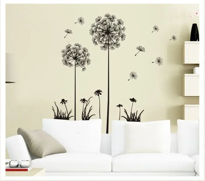 Наклейки на стену с изображением большого черного одуванчика и цветов домашний
