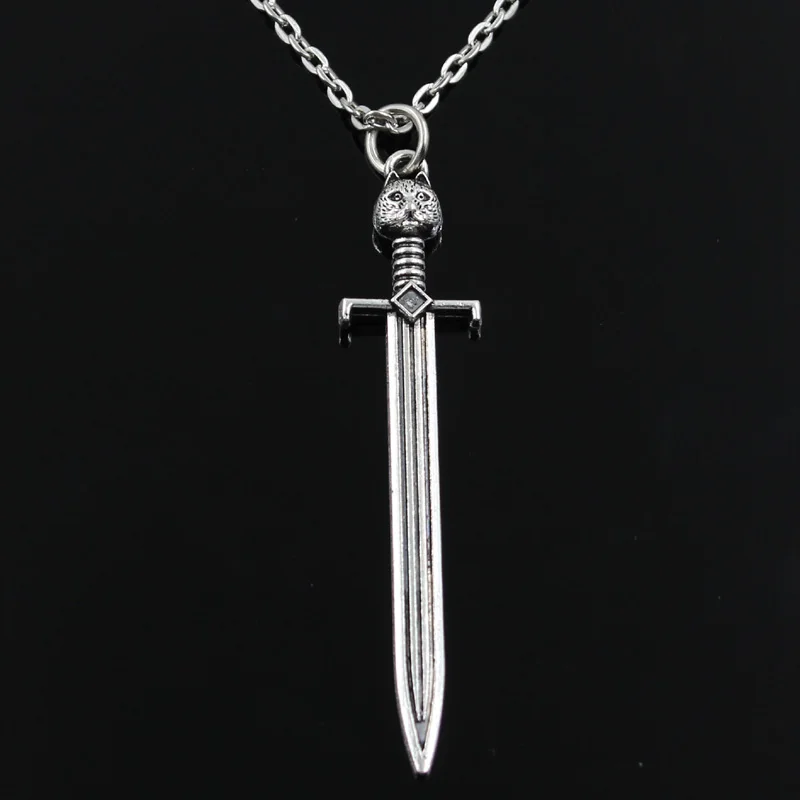 

New Fashion 2pcs Sword Cat Pendants Round Cross Chain Short Long Mens Womens Silver Color Necklace Jewelry Gift