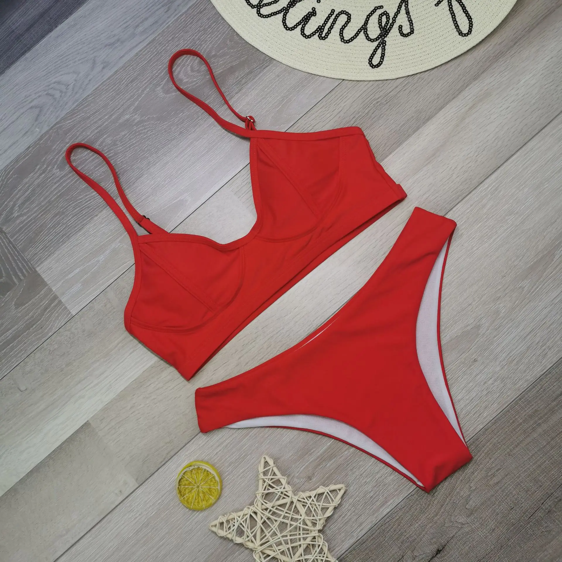 Купальник OMKAGI женский однотонный бразильский комплект бикини с чашками пуш-ап