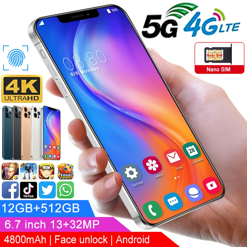 Tel&eacute;fono Inteligente I12 Pro max, versi&oacute;n Global, Dual SIM, Deca Core, 4800Mah, reconocimiento de huella dactilar, identificaci&oacute;n facial, 512GB + 12GB, 13 + 32MP-3