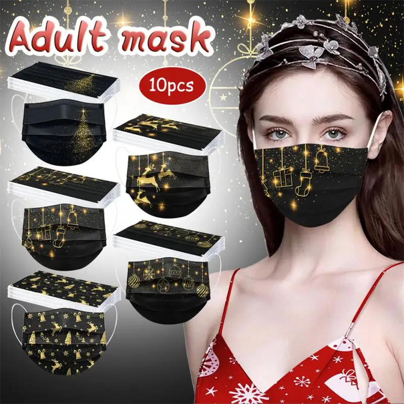 

10 шт., Новогодние маски с золотым принтом для взрослых