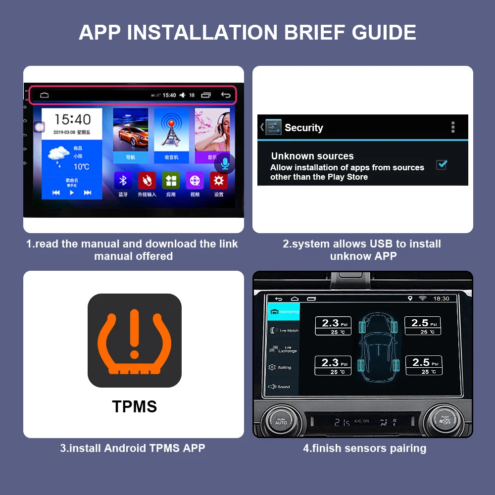 For Car Radio DVD GPS Navigation Player 4 Internal External Sensors Tire Pressure Monitoring System Android TPMS USB | Автомобили и