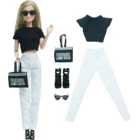 Новейший Летний костюм для куклы BJDBUS, футболка, брюки, тканевая Сумочка, сандалии на высоком каблуке, крутые солнцезащитные очки, одежда для барбидной куклы, игрушка