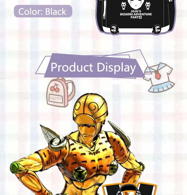 Рюкзак JoJo Adventure, рюкзак, дорожная школьная сумка, рюкзак, сумка для книг, USB порт, Черная передняя молния для мужчин, подростков, студентов