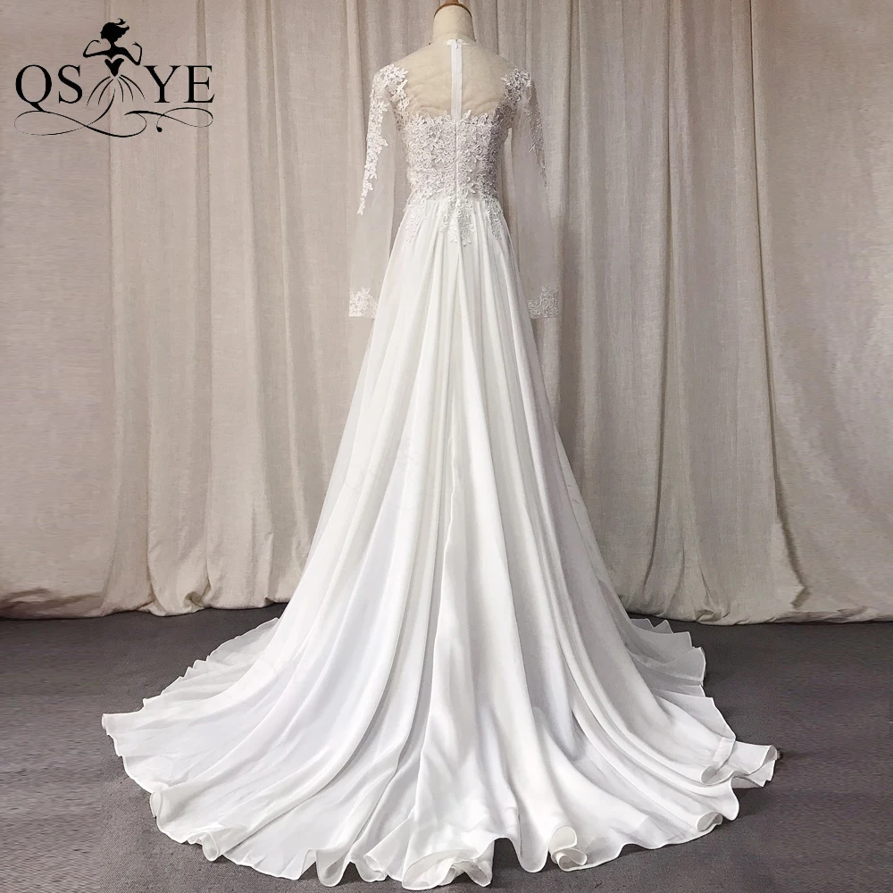 

Ivory Wedding Dresses Chiffon Bride Gown Long Sleeves Lace Bohemian Bridal Dress A Line Boho Bride Gown