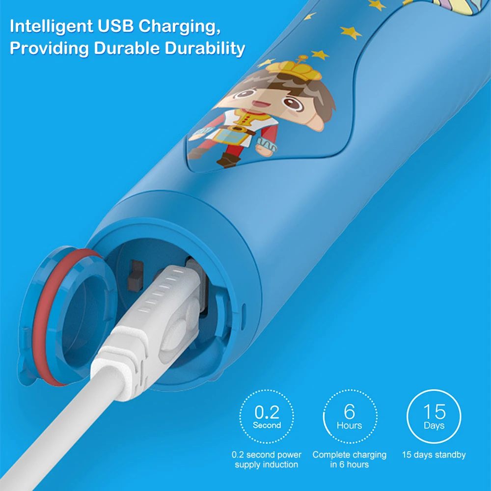 Electric Toothbrush For Kids Rechargable USB Portable Charger Charging 4 Heads Tooth Brush | Бытовая техника