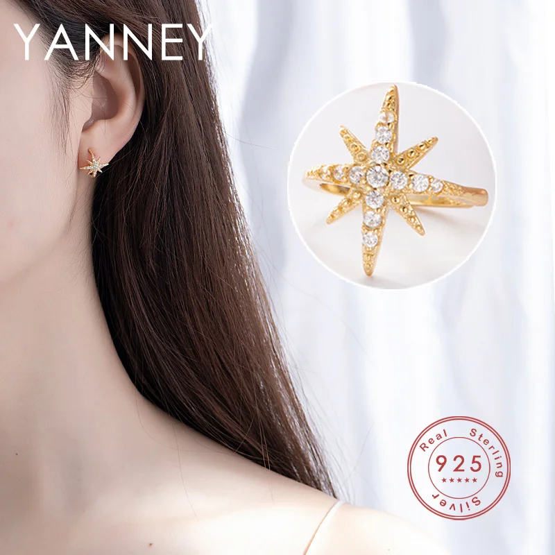 

YANNEY Silver Color 2022 New Product Trend Eight-pointed Star Ear Clip Woman Fashion Light Luxury Inlaid Zircon Star Jewelry