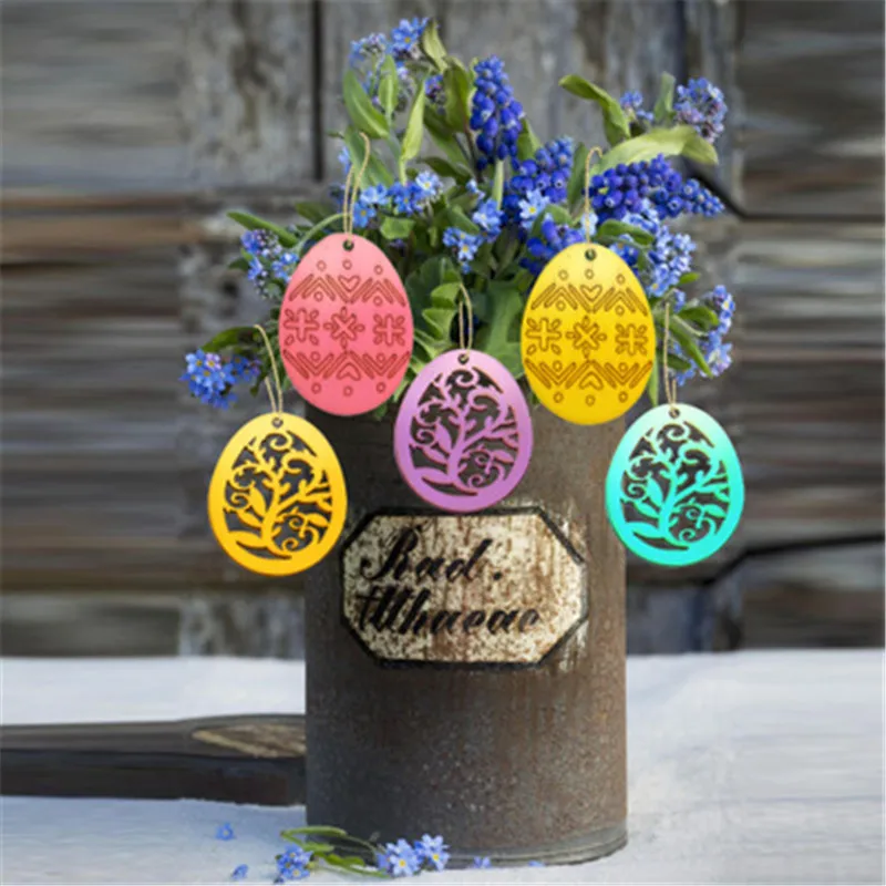 

6PCS/set Wooden Easter Egg Decoration Wood DIY Crafts Home Decors Cute Egg Easter Ornaments Happy Easter Party Decor Gift