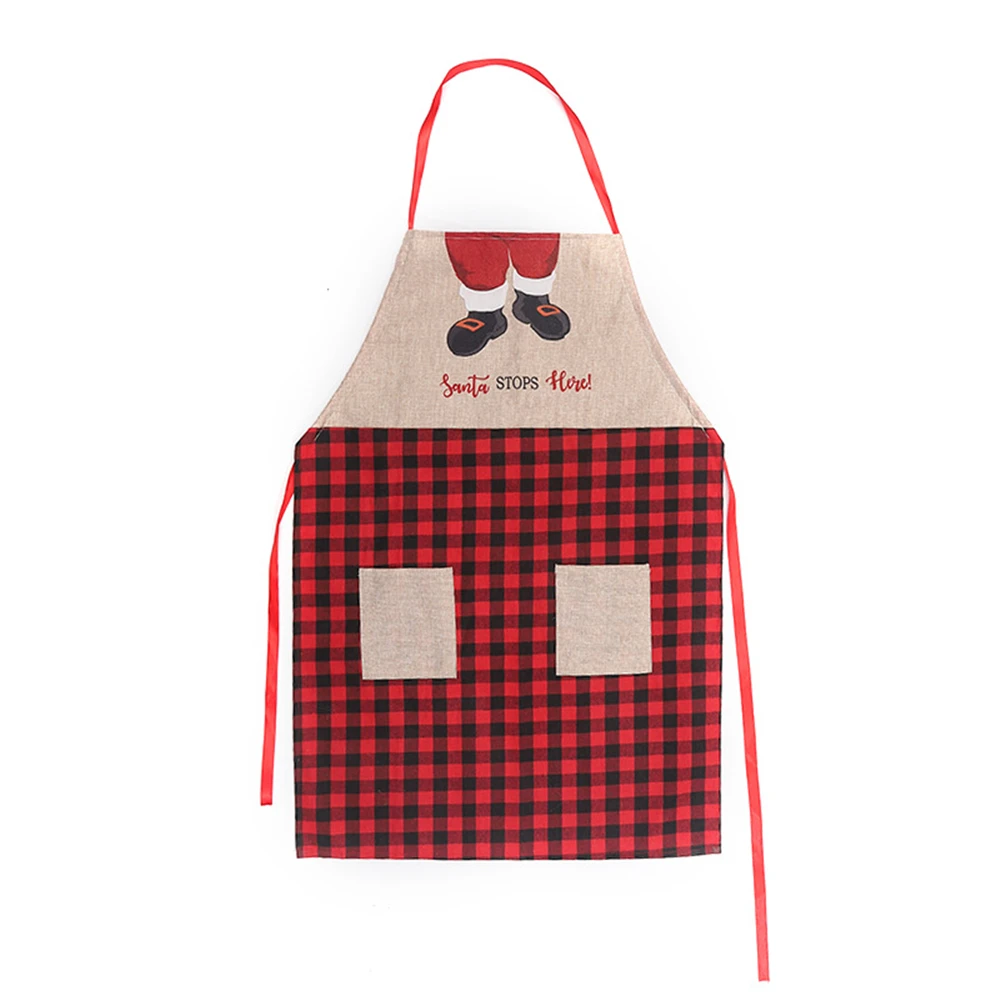

Santa Apron Grid Christmas Aprons With Pockets Christmas for Kitchen Restaurant