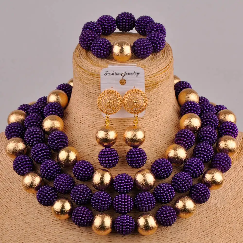 

African Wedding Jewelry Ladies Wedding Clothing Accessories Purple Imitation Pearl Necklace Nigeria Wedding Jewelry Set AZ-152