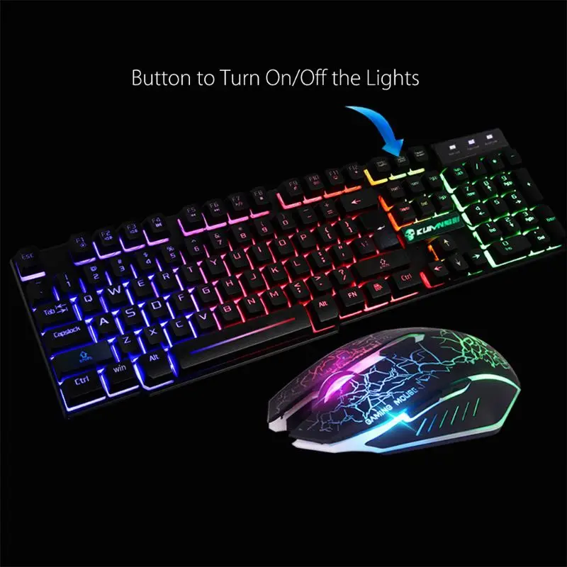 

1Set 1Set T6 Rainbow LED Backlit Multimedia Ergonomic USB Wired Gaming Keyboard Wired Mouse and Mouse Pad for PC Laptop Computer