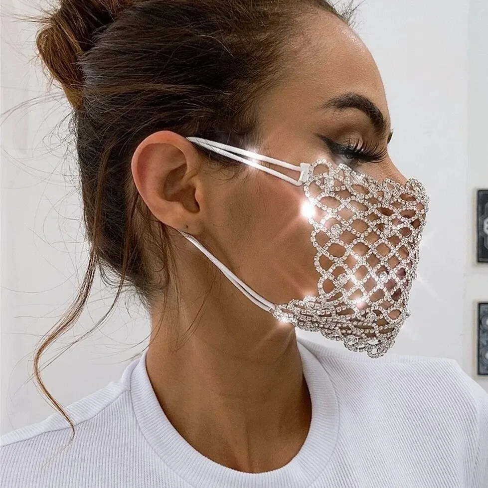 Блестящие стразы Жемчужная Маска для лица украшение женщин Блестящий эластичный