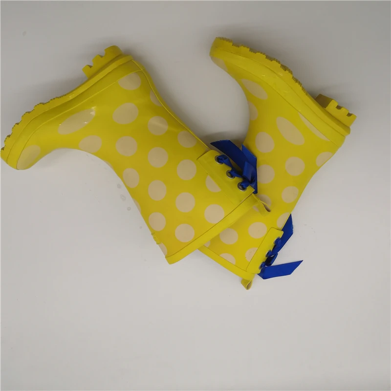 

Non-slip comfortable beautiful bows neon bright yellow mid calfrubber women rainboots