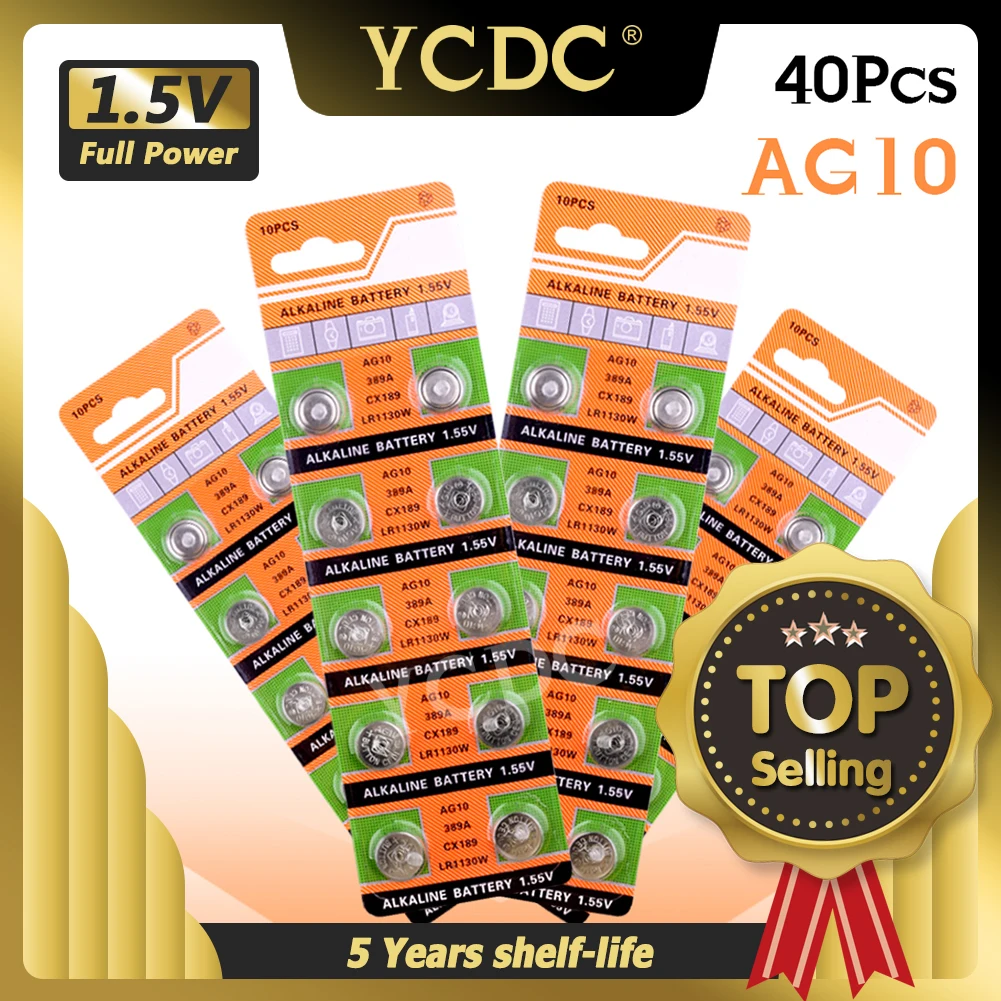 40 шт. 1 55 в AG10 LR1130 щелочная батарея для монет AG 10 SR54 189 389 SR1130 L1131 G10A батарейки часов