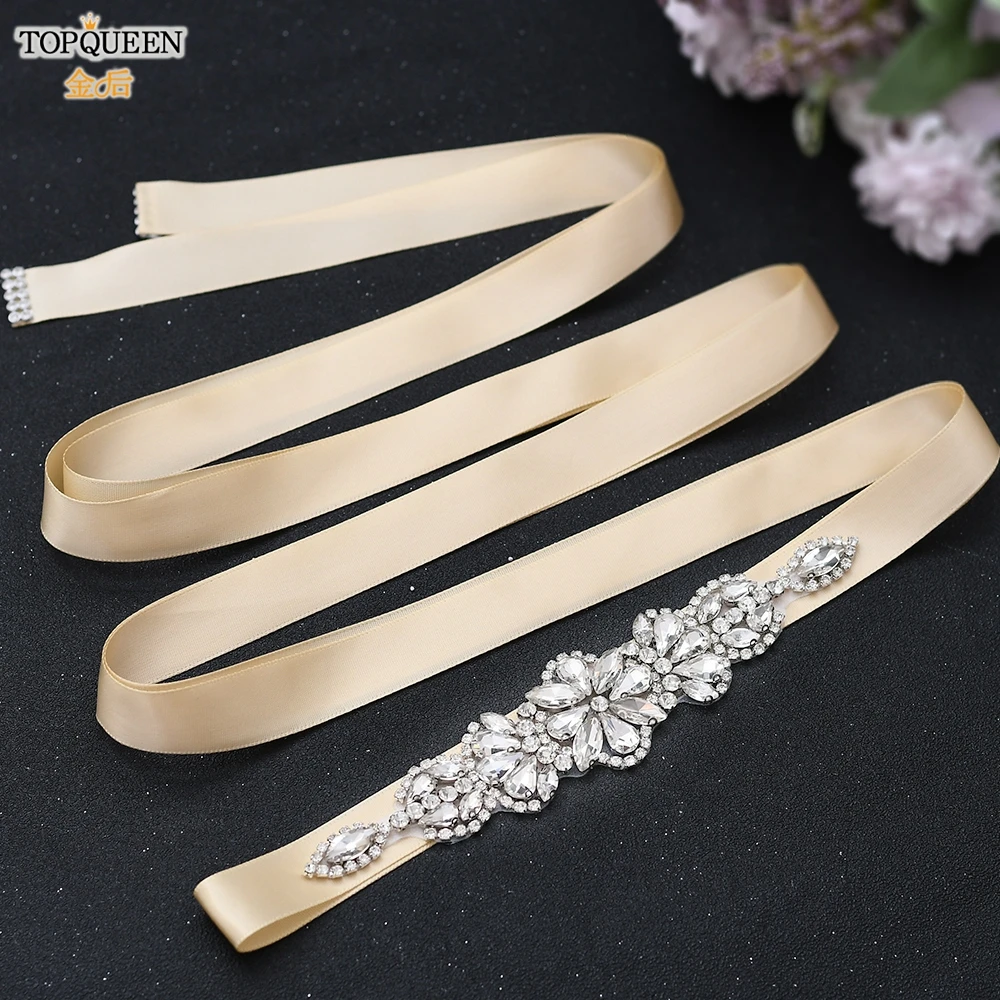 

TOPQUEEN S464 Crystal Diamond Belt Dress Belt Banquet Party Dress Belt Bridesmaid Belt Simple and Elegant Wedding Accessories