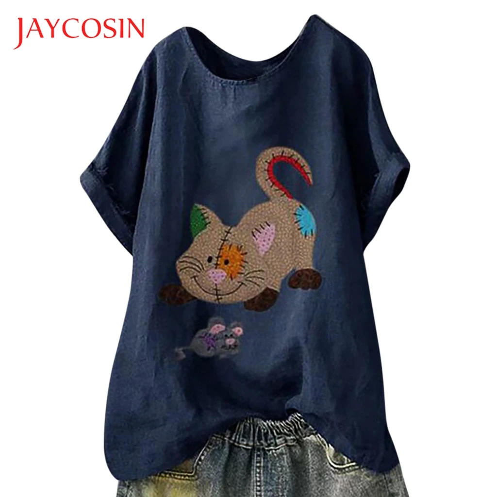 Женская Винтажная Футболка JAYCOSIN Повседневная Свободная футболка из хлопка и