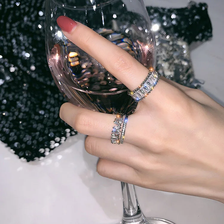 

Zircon ring female Korean girl fashion ring cold wind index finger ring open ring wholesale stainless steel couple wedding rings