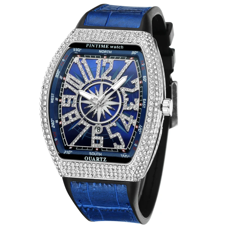 

Leather Hip Hop Watch Men Gold Diamond Mens Watches Top Brand Luxury Gold Quartz Male Clock Montre Homme Relogio Reloj Hombre