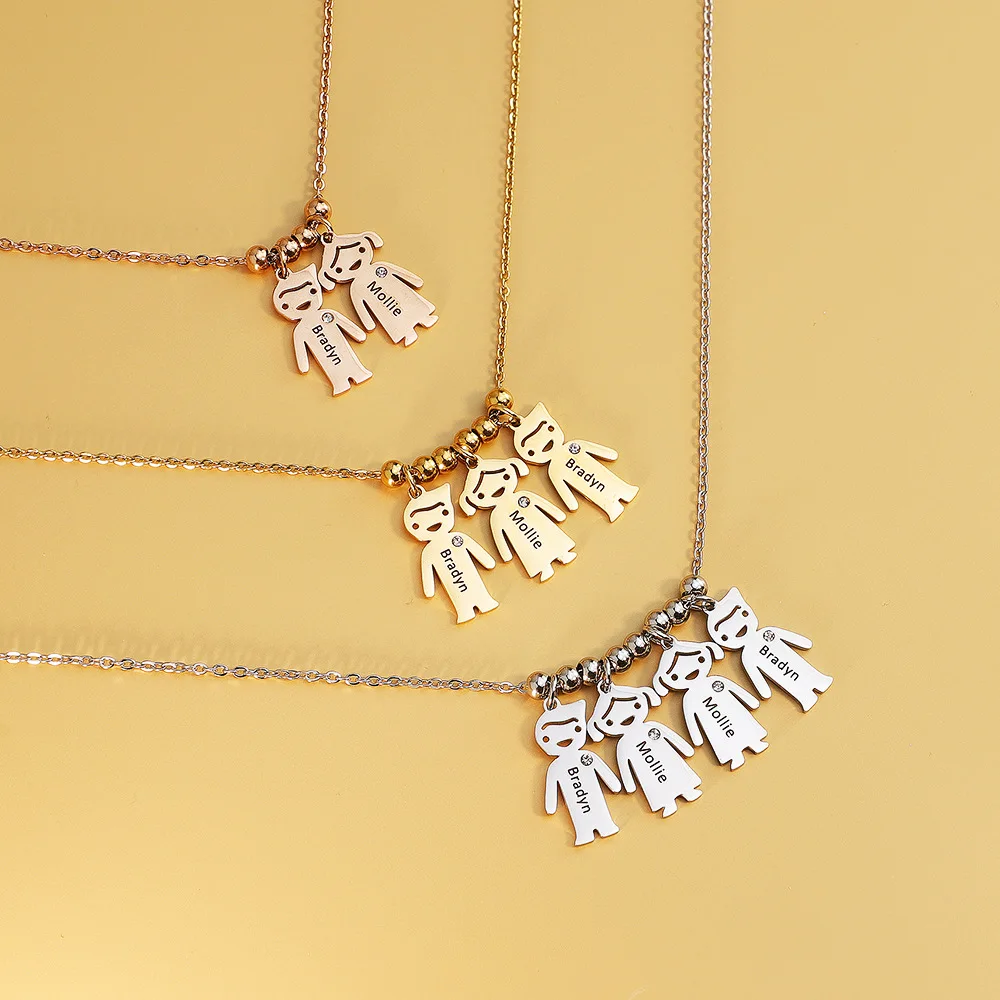 

Boy Girl Kids Personalized Necklace Women Engraved Name Date Stainless Steel Beads Necklaces & Pendants Custom Family Jewelry