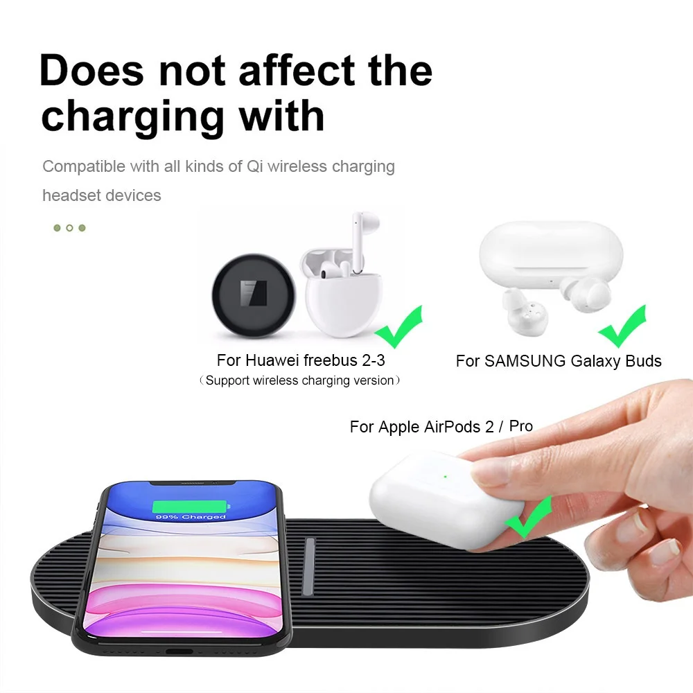 FDGAO 20 Вт двойное Беспроводное зарядное устройство Qi для iPhone 11 X XR XS 8 Samsung S10 S20 TYPE C 2 в