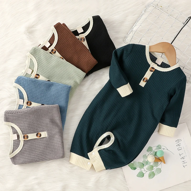 

Pudcoco 0-24M Romper Baby Boy Girl Jumpsuit Splicing Color O-Neck Long Sleeves Knitted Buttons 6Styles Clothing