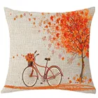 Счастливая Осенняя Наволочка на велосипед с принтом кленового листа, 18*18 дюймов, чехлы для подушек в стиле ретро с рисунком оранжевого дерева, льняные искусственные