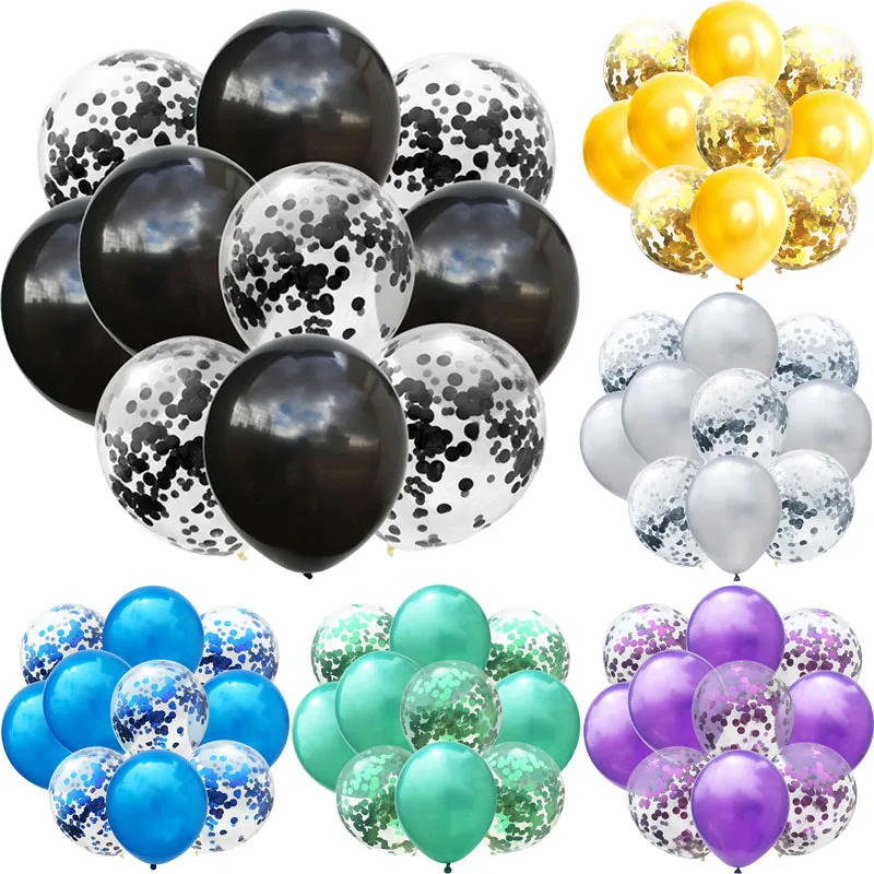 

10pc/lot Mix Black Silver Confetti Balloons Wedding Birthday Party Decoration Metallic Helium Balloon Baby Shower Glitter Globos