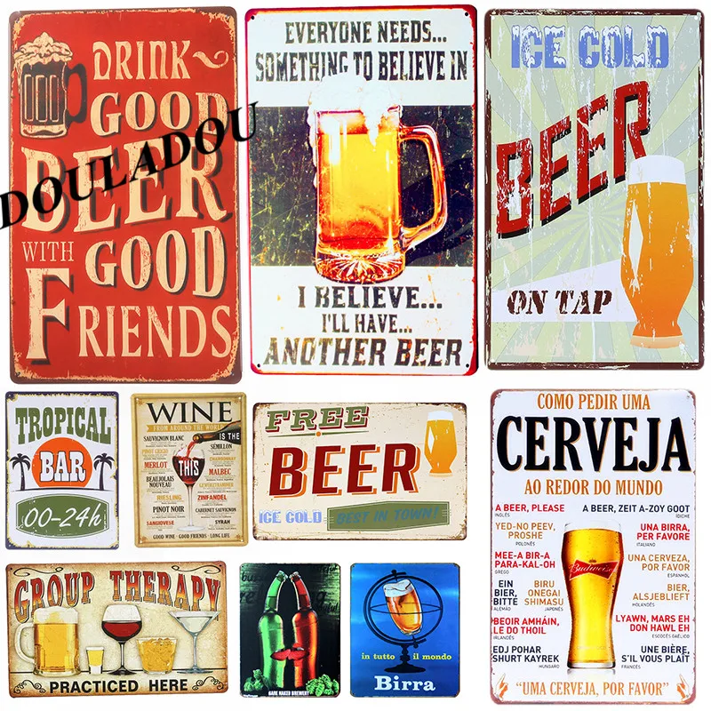 

[Douladou] Beer Party Wine Drink Fashion Wall Sticker Tin Sign Wall Artwork Metal Picture Signs Bar Decor Crafts Sticker 20x30CM