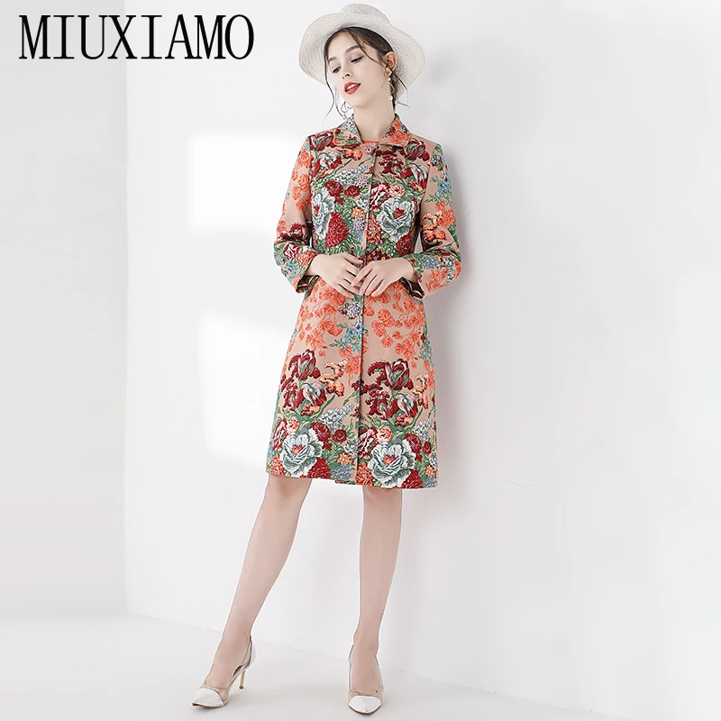 MIUXIMAO подиумная осенне-зимняя куртка для женщин бриллианты цветок печати пальто Vestidos+ бриллианты цветок печати платье для женщин