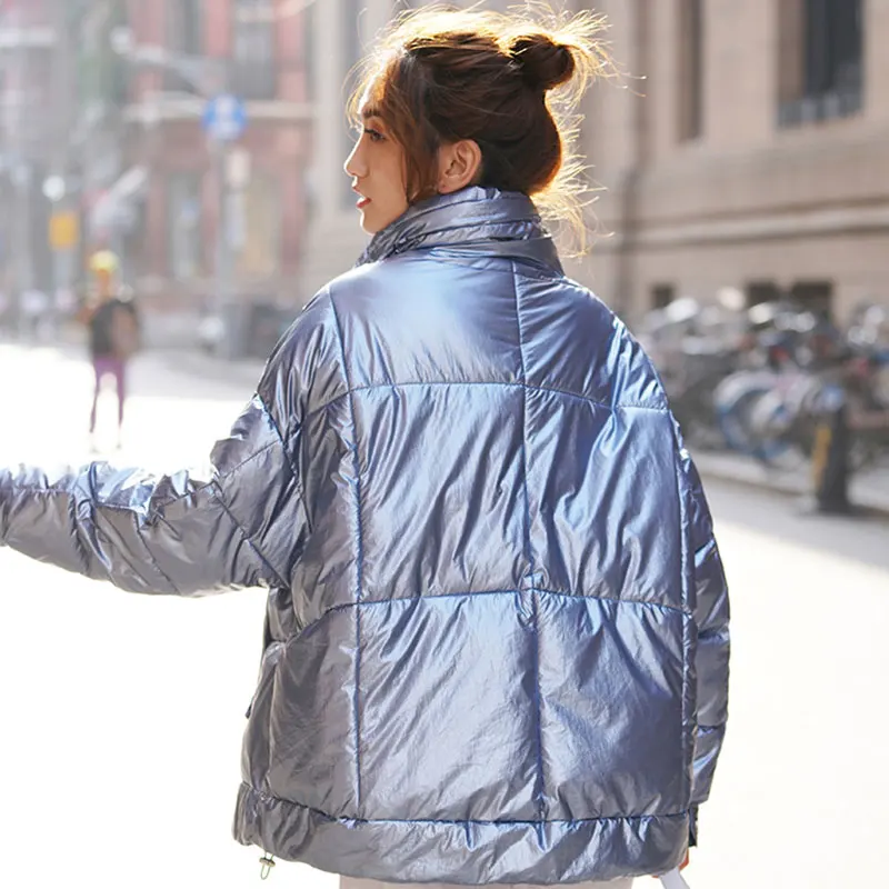 

2020 Winter Coat Women Bright Surface Quilted Jacket Women Standing Collar Thick Cotton Casual Plus Size Parka Warm Outwear 512