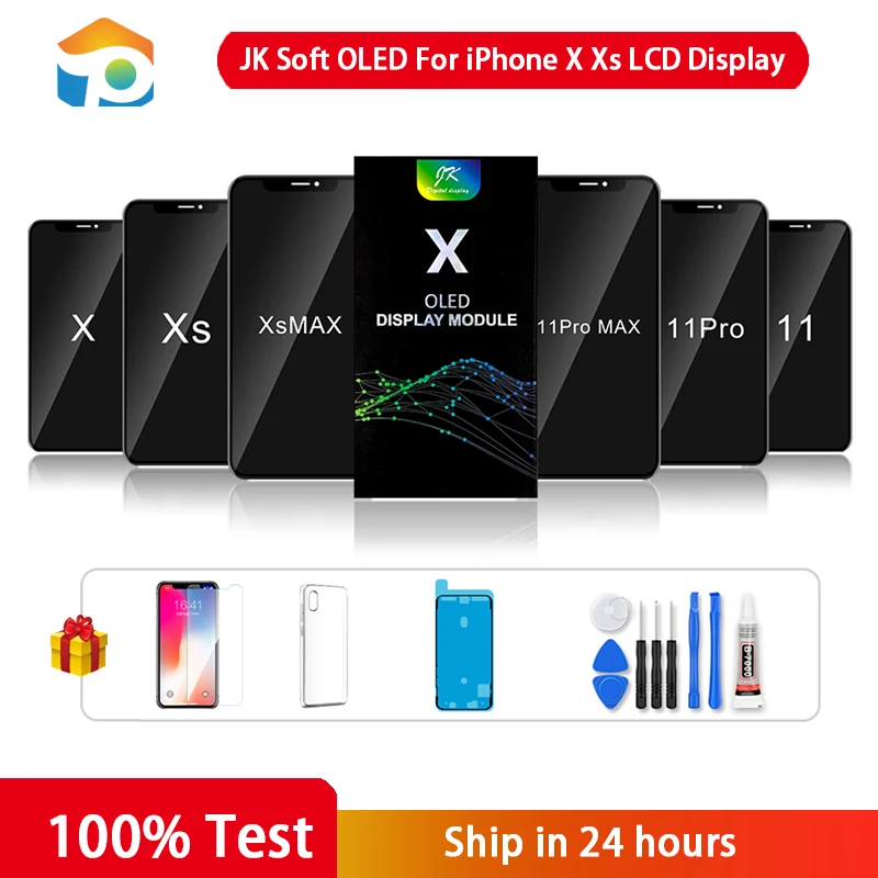 

Мягкий OLED-экран JK для iPhone X Xs, ЖК-дисплей, сенсорный экран, дигитайзер в сборе, без битых пикселей, запасные части