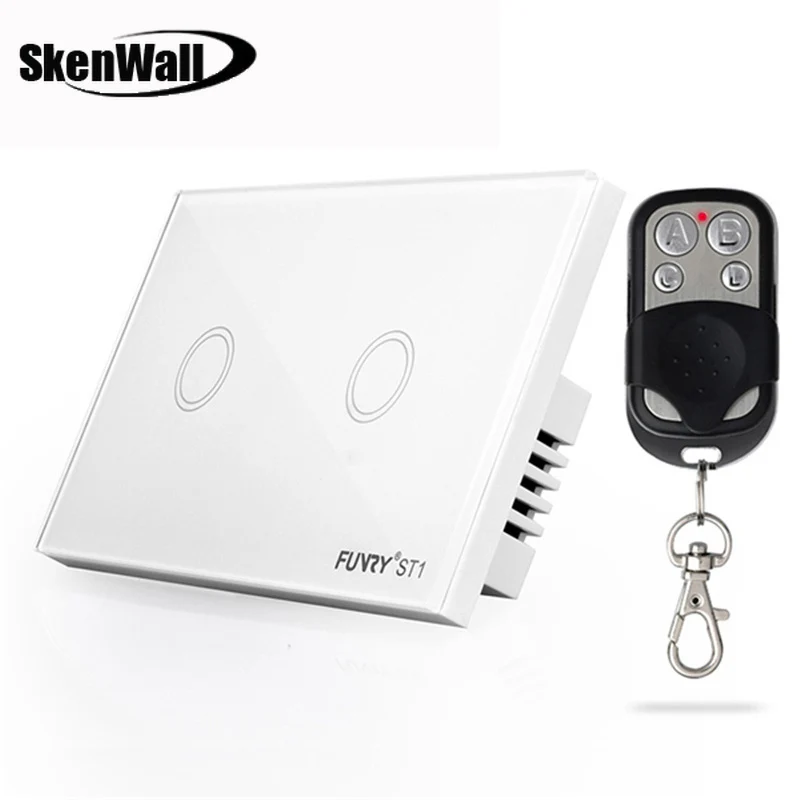 2Gang Wall Light Remote Control Black Touch Switch Luxury Crystal Glass Panel Led 110-240V 120*73*34mm US Standard | Обустройство