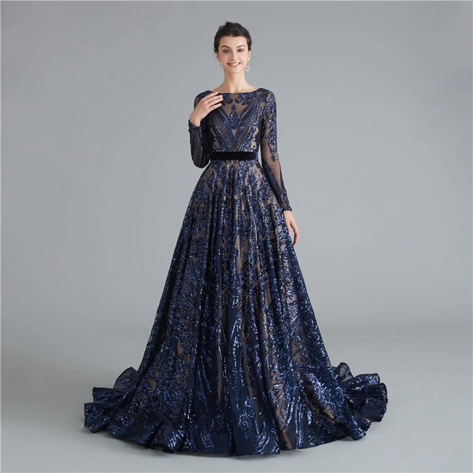 Lakshmigown Dubai Muslim Evening Party Gowns Dresses Burgundy Elegant Arabic Women Sequins Prom Dresses Long Sleeves