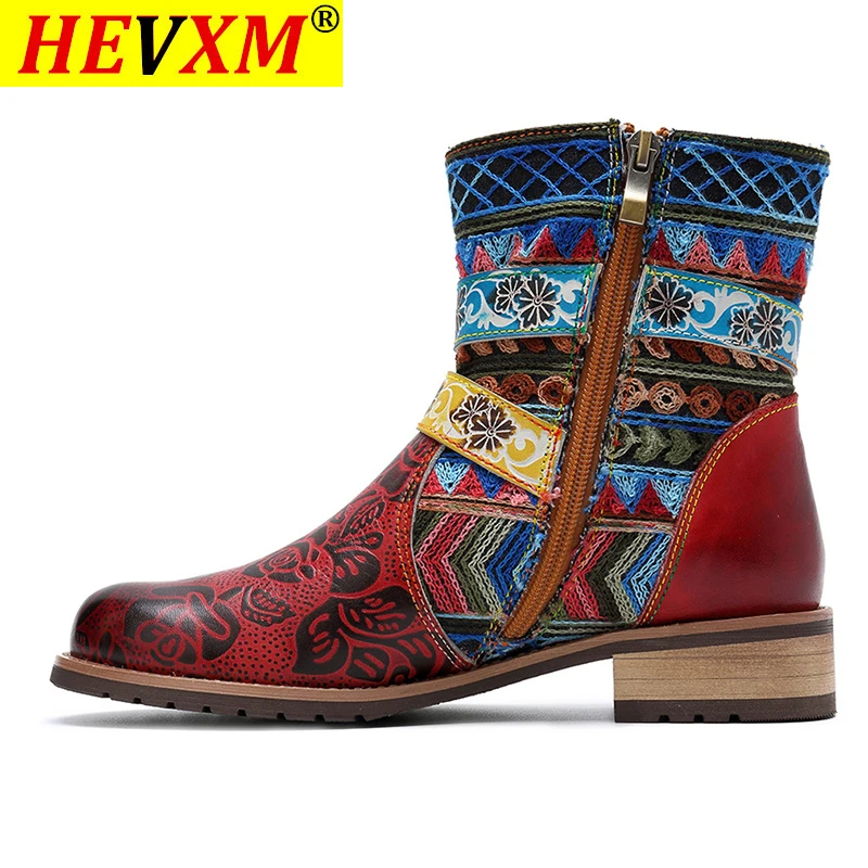

HEVXM 2021 Vintage Bohemian Western Cowboy Botas De Cuero Pu Botas De Tobillo Para Mujer Zapatos Mujer Zapatos