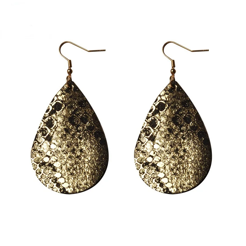 

E7710 ZWPON Lustre Genuine Leather Snakeskin Teardrop Earrings for Women