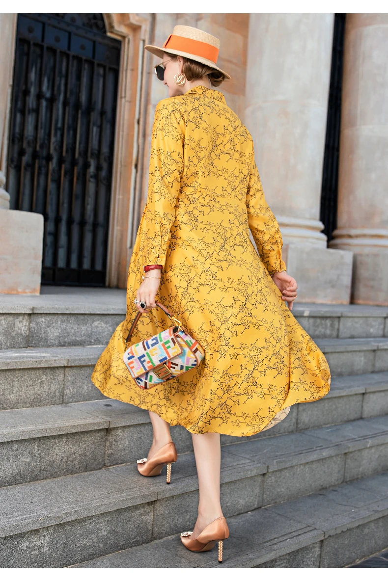 Большие размеры Новинка осени 2020 высококачественное желтое свободное платье