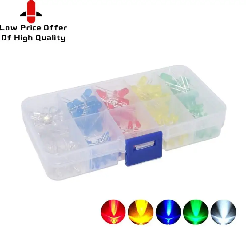 200 шт./лот 3 мм 5 набор светодиодов в коробке смешанные цвета красный зеленый