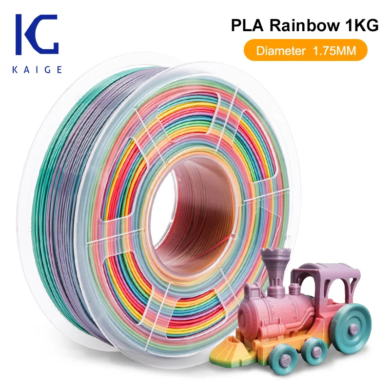 

KAIGE PLA 1KG 1.75MM PLA Rainbow 3D Printer Sublimation Filament For Rainbow Color Material No Shrinkage 100% No Bobble DIY Tool