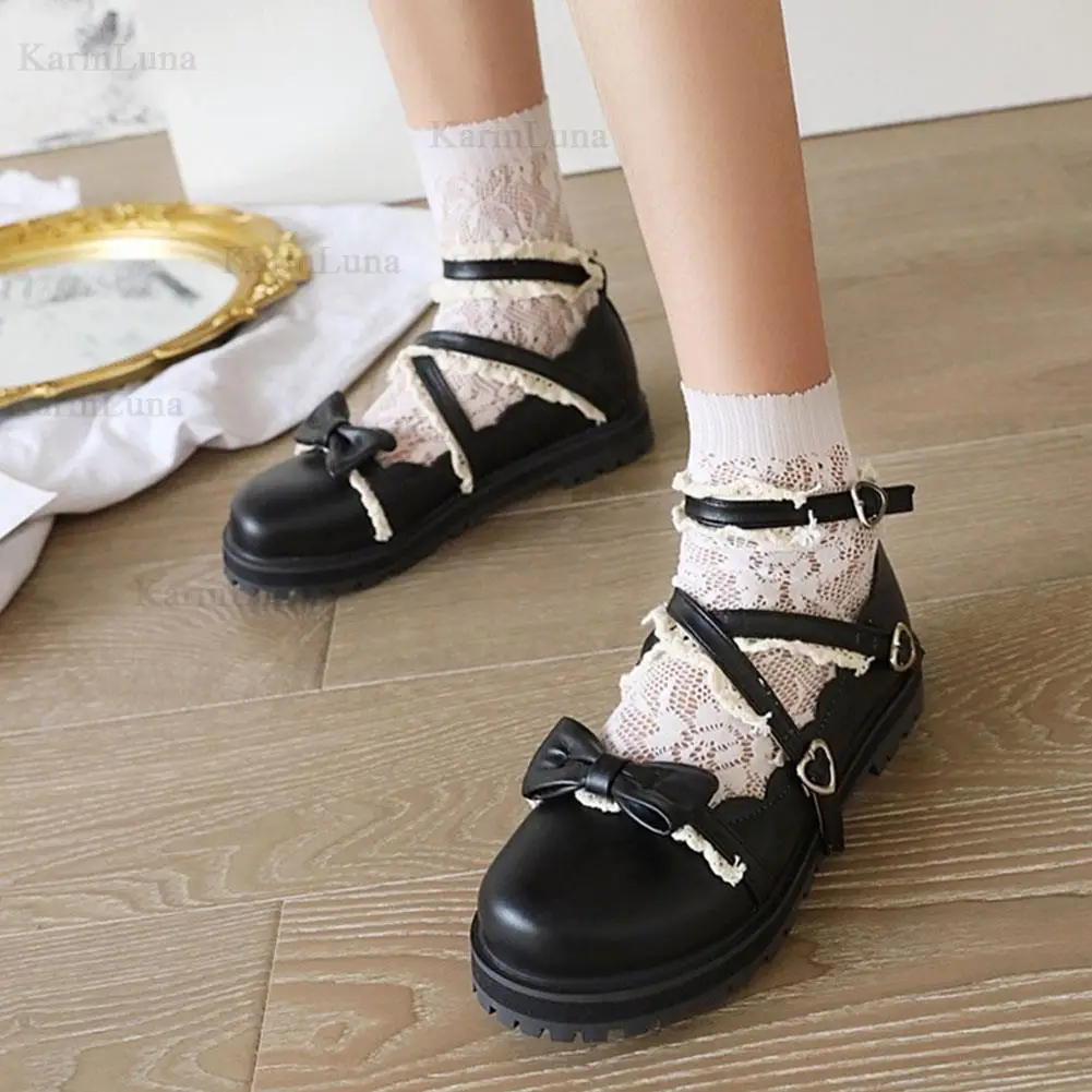 

Female Ballet Flats Mary Janes Shoes Chaussures Plates Buckle Strap With Butterfly-knot 2021 Spring Autumn Sweet Woman Shoes